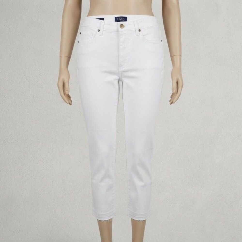 NYDJ Chloe Capri White Raw Released Hem Slim Stretch Jeans Size 6 NWT